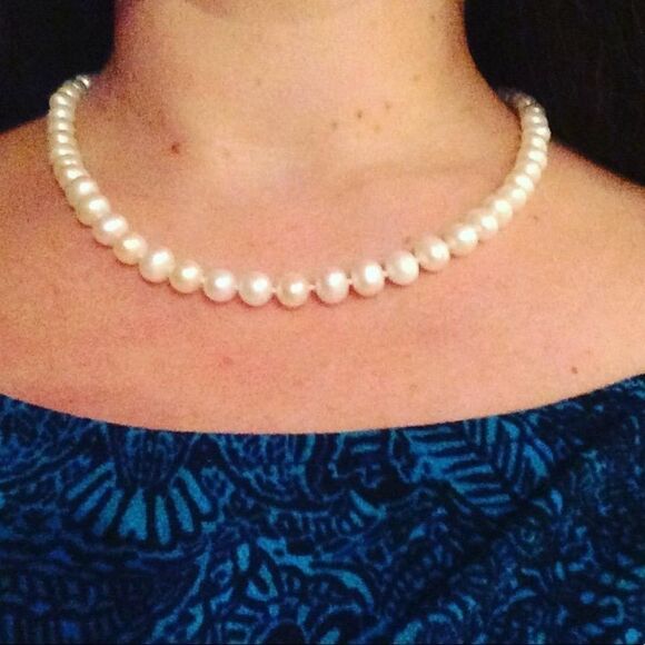 New Genuine White Freshwater Cultured Pearl Necklace Solid 14k Clasp - Picture 9 of 12